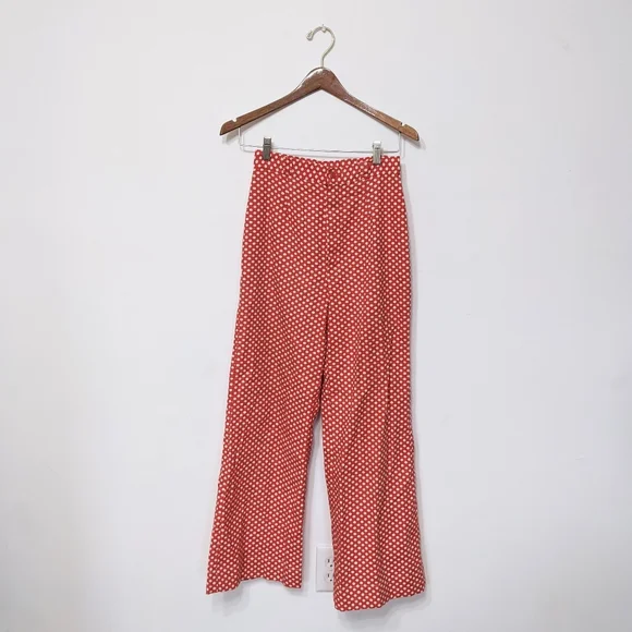 (36) vtg 70s high waisted red polka dot flare pants - Picture 3 of 5